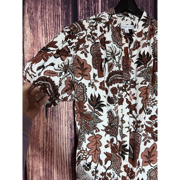 LShona Joy Women's Brown Pallenberg Floral Linen Peplum Blouse Sz 6 Ballon $335 - Picture 4 of 7